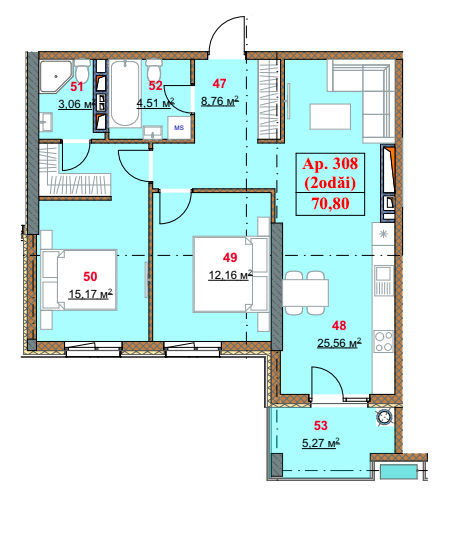 Apartament cu 2 camere, Centru, Durlești, Chișinău mun.