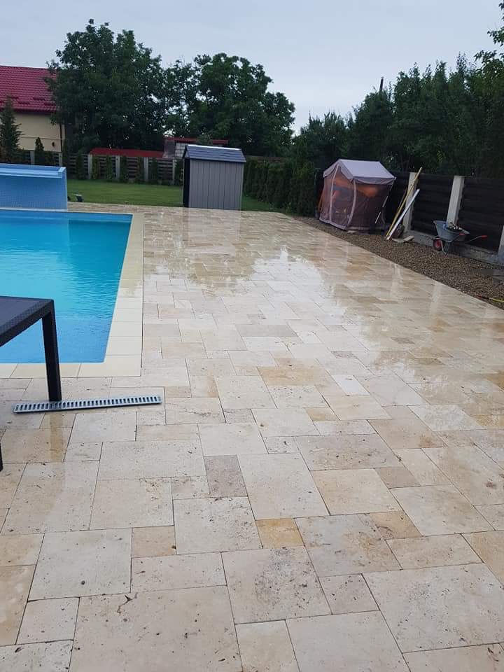 Travertin, pavaj din piatra naturala, placi din piatra, placare cu piatra, pavele in curte, terasa foto 11