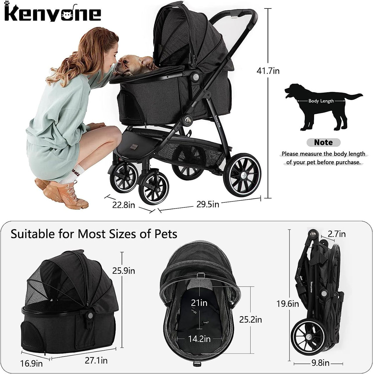 Kenyone Pet Stroller, многофункциональная система для путешествий домашних животных 3 в 1 foto 1