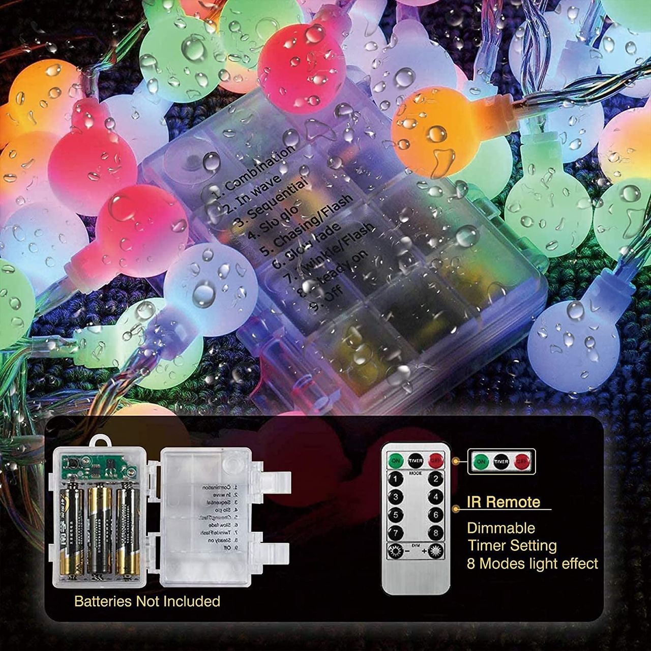 Fairy lights battery, 7m 60 led ghirlanda pe baterii becuri foto 2