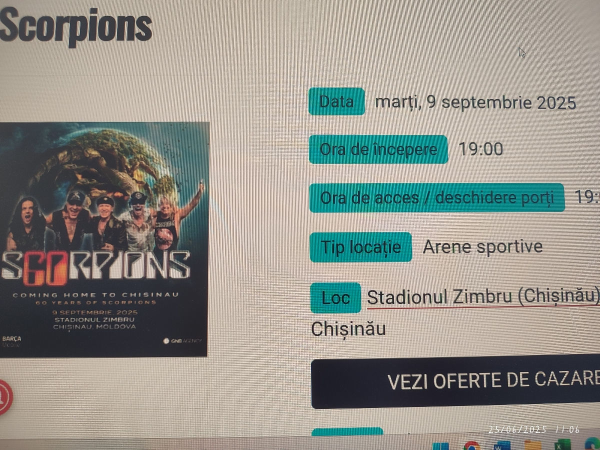 Bilete Scorpions 9 Septembrie stadion Zimbrul Chisinau foto 0