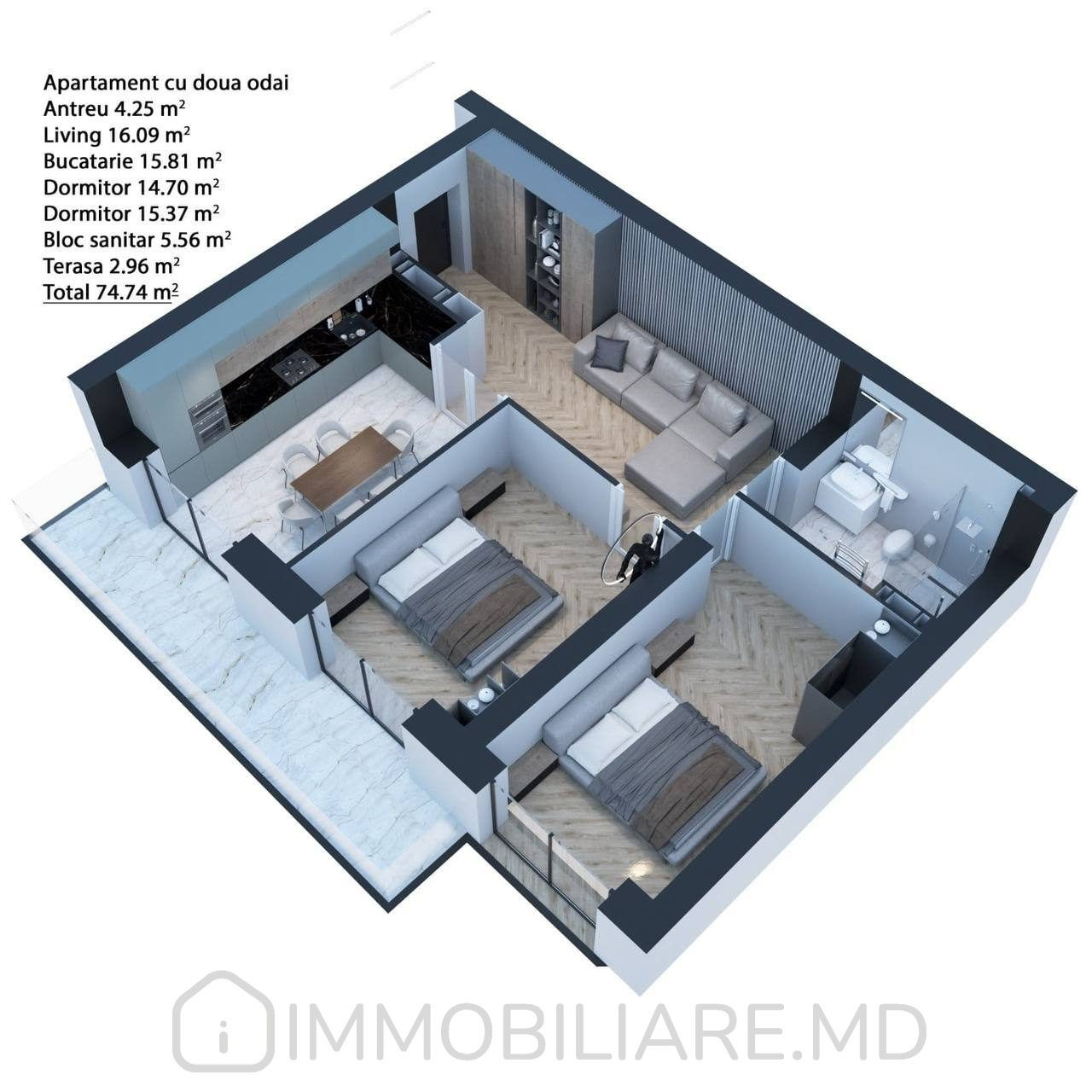 Apartament cu 2 camere, Telecentru, Chișinău, Chișinău mun.