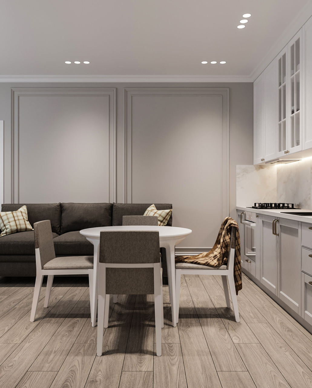 Design interior/stil neoclasic/ Parter /112m2/apartament cu 3 dormitoare/construcții/ 3D/ proiecte foto 3