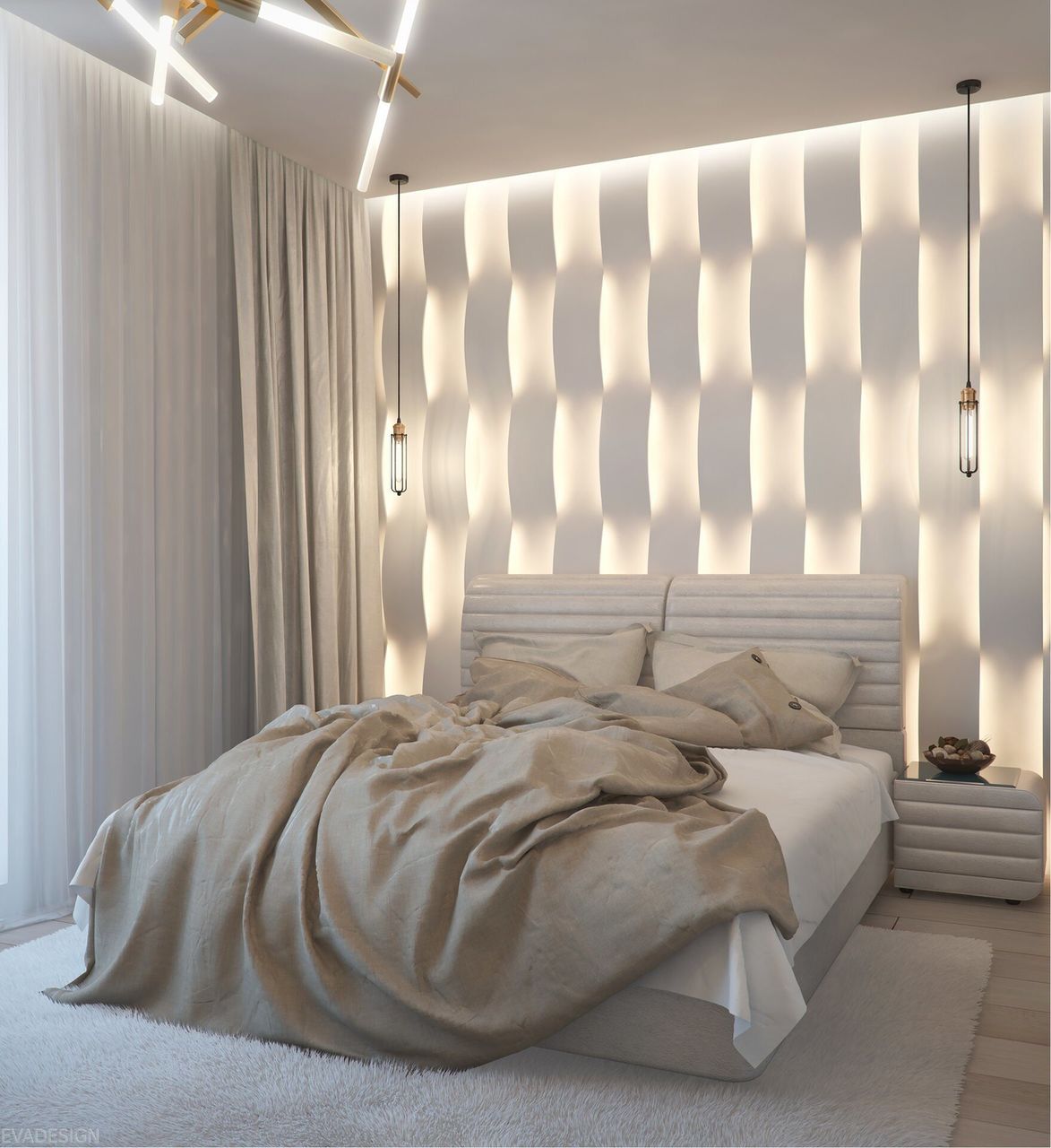 гипсовые 3d панели в интерьере спальни