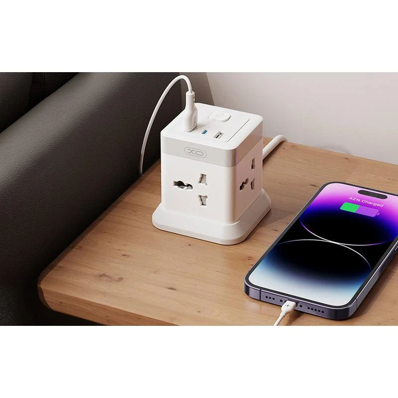 XO WL20 (EU) 20W mufă pătrată de încărcare rapidă, mufă 4AC+USB-A+1USB-C foto 0