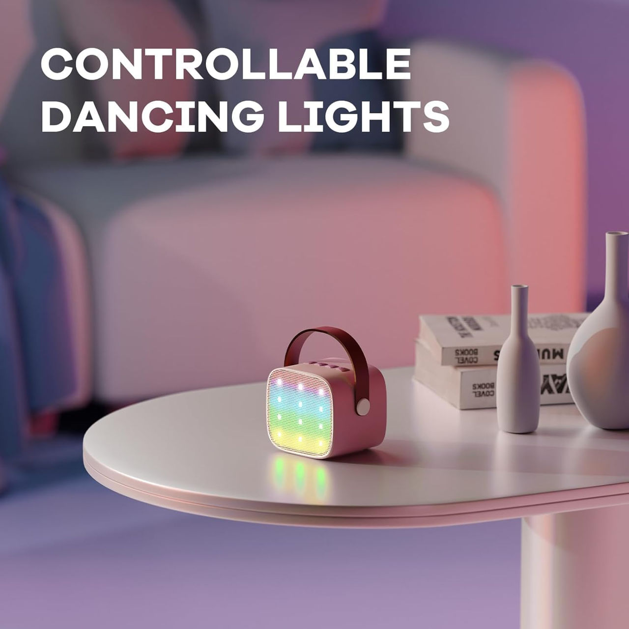 Mini aparat de karaoke pentru copii adulți, difuzor portabil Bluetooth cu 2 microfoane fără fir foto 1