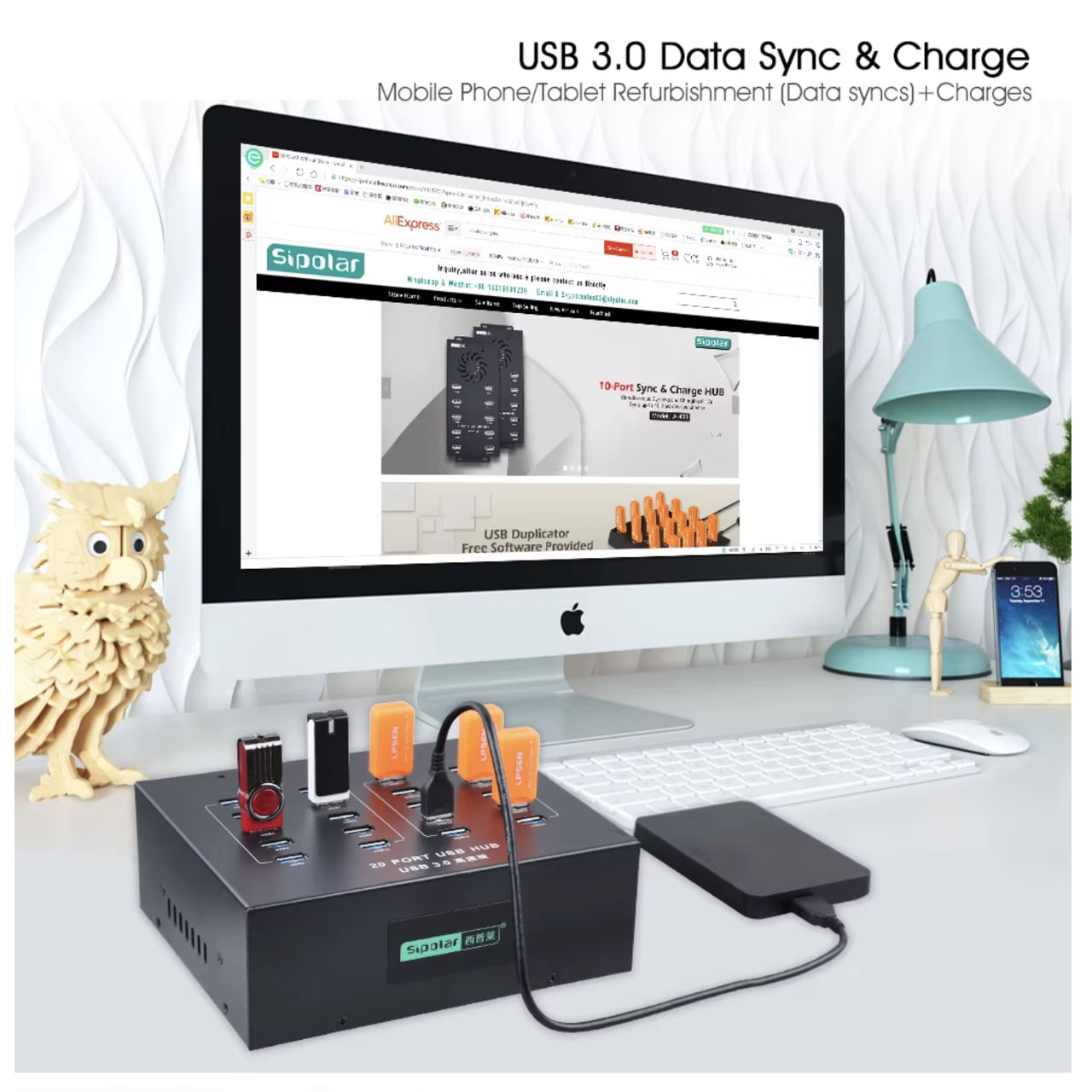 Sipolar A213P Industrial Super Speed 5Gbps 20 Ports Charger Hub USB3.0 & Data USB3.0 110W foto 5