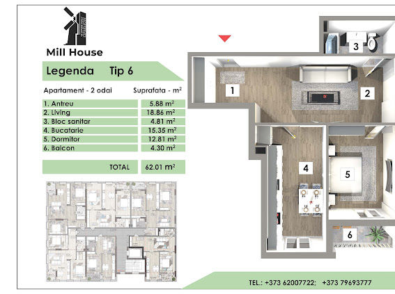 Apartament cu 2 camere, 61 m², Centru, Căușeni foto 2