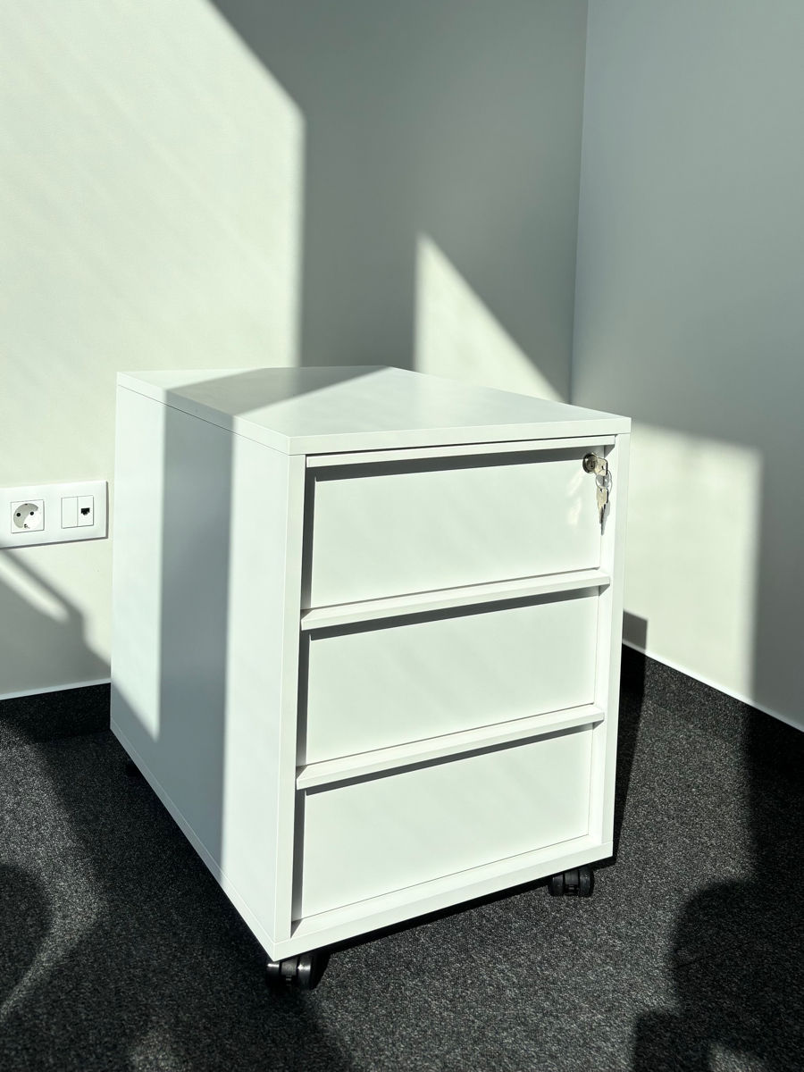 Set birou modern alb – masă + sertar mobil foto 3