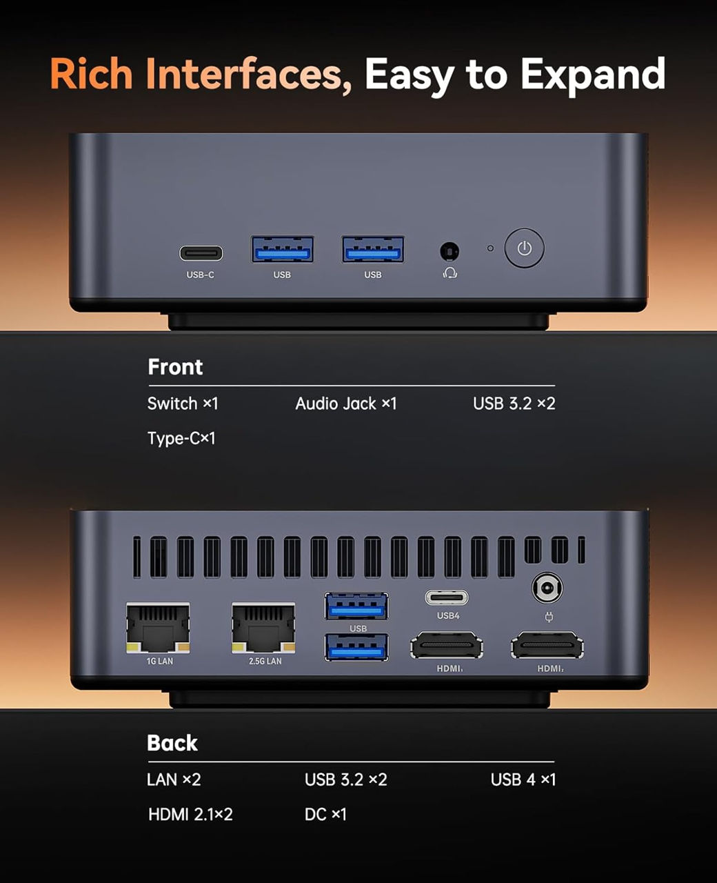 NiPoGi AM21 Mini PC АMD Ryzen 9 6900HX(8C/16T, up to 4.9GHz), Mini Computer 16GB DDR5 512GB M.2 NVMe фото 3