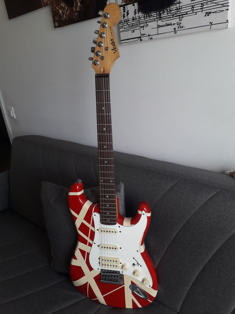 Vester Stage Series HSS Super Strat 80s Red Stripe EVH Eddie Van Halen ...