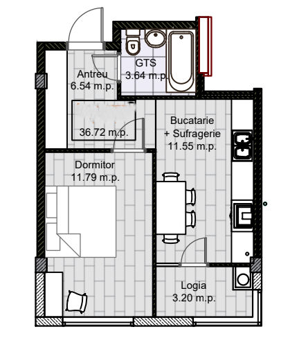 Apartament cu 1 cameră, Buiucani, Chișinău, Chișinău mun.