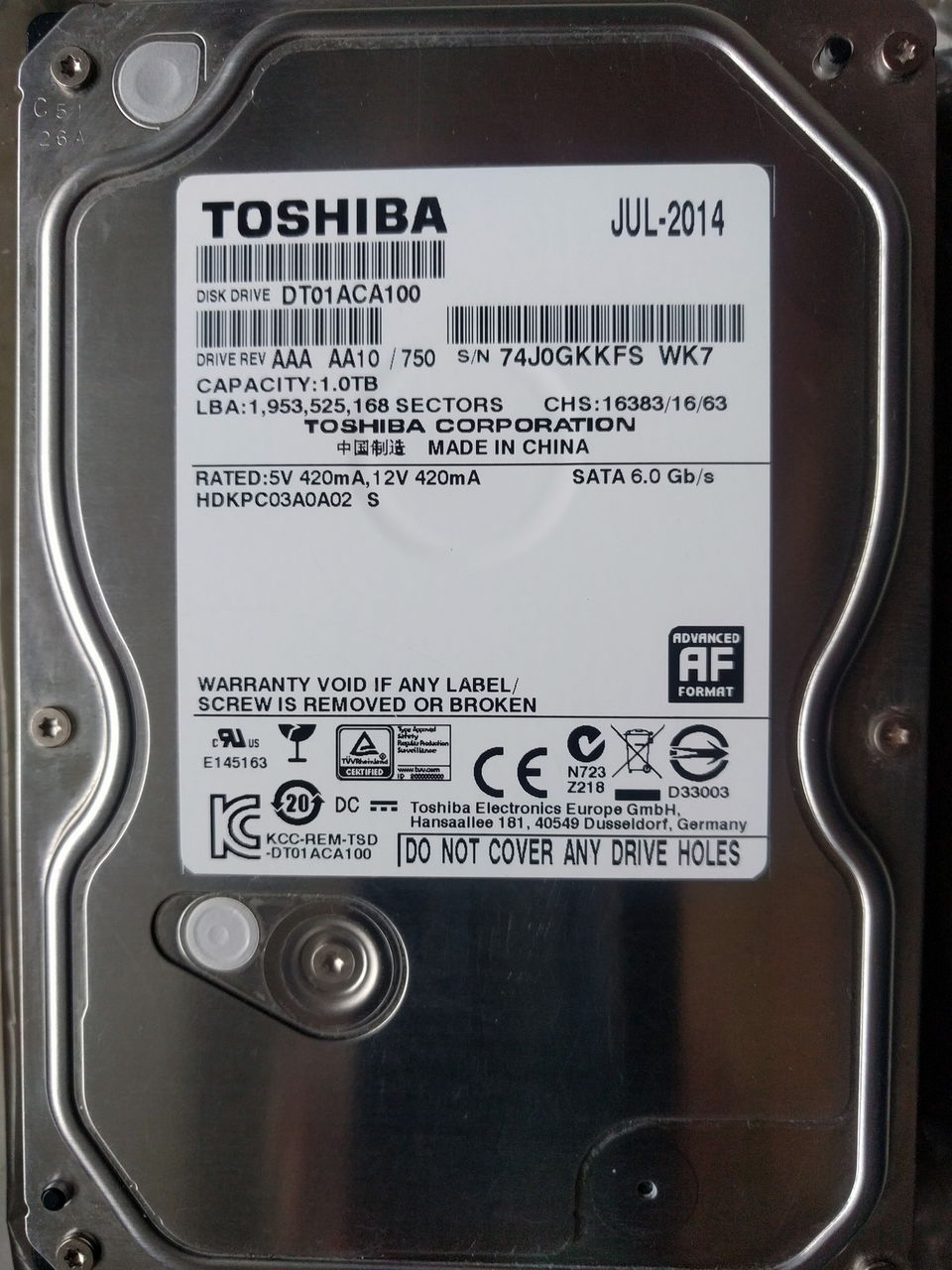 HDD Toshiba на 1Tb