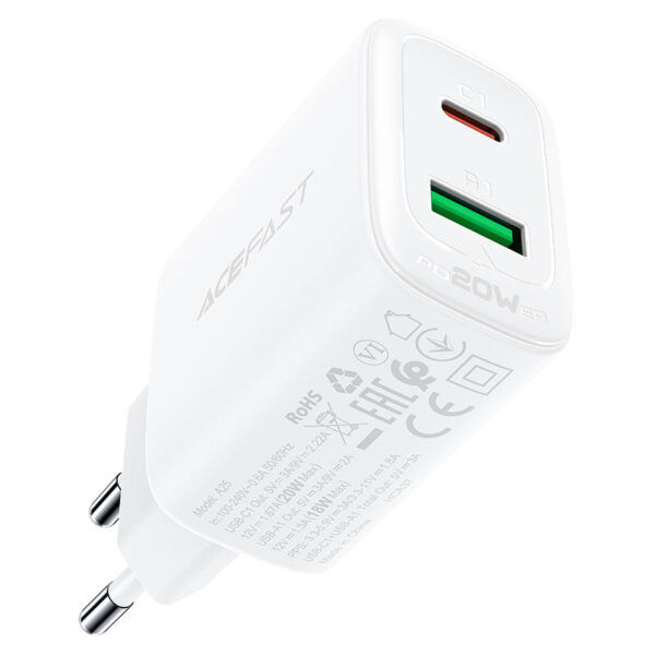 Încărcător Cu Două Porturi Acefast A25 Pd20w (usb-c+usb-a). foto 4