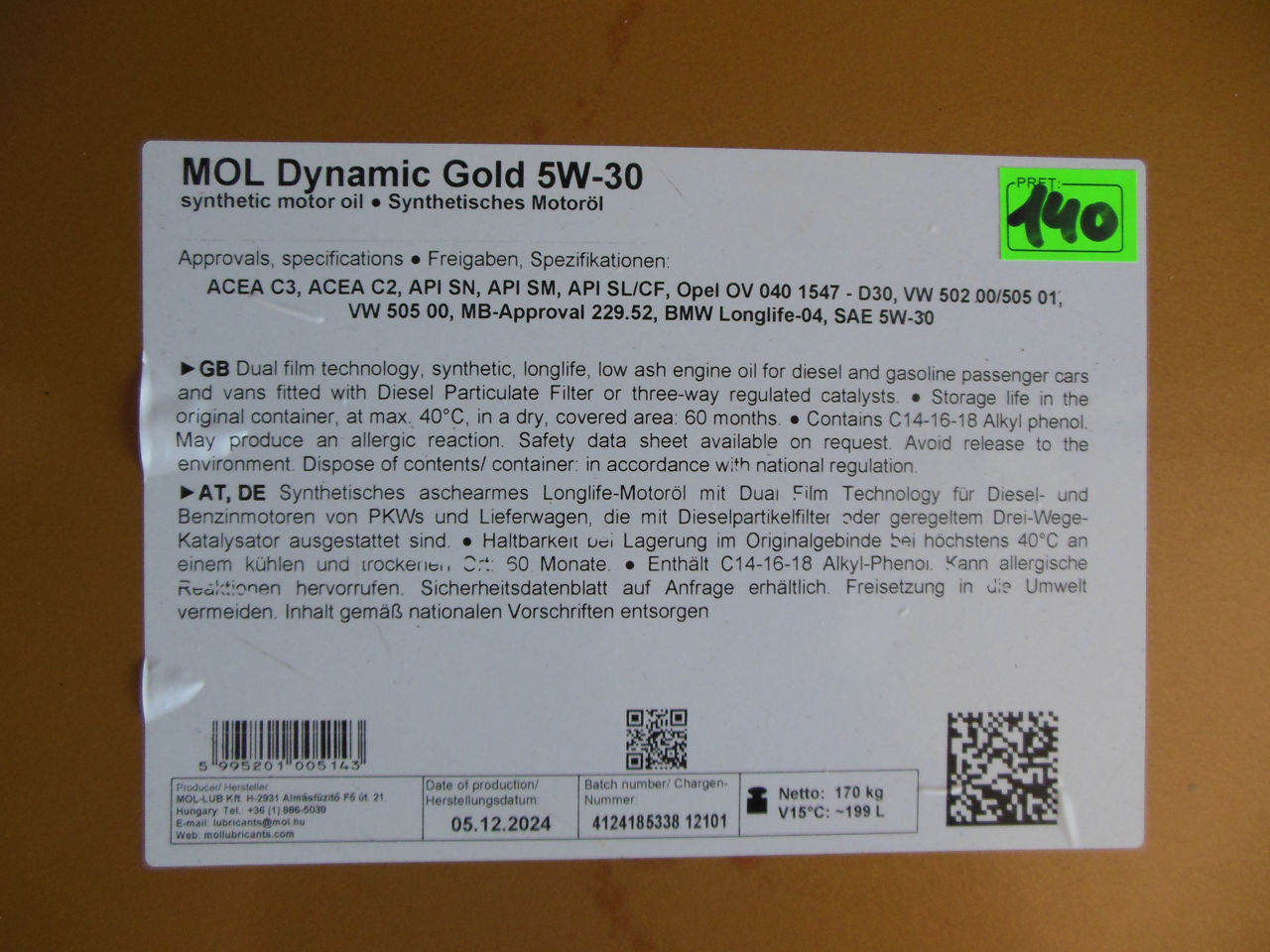 Mol Dynamic Gold 5w-30 foto 0