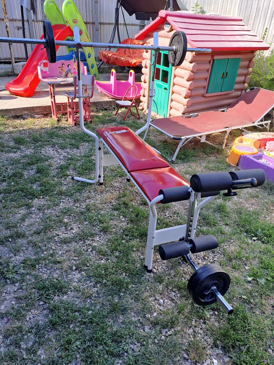 Многофункциональная скамья Kettler +гриф+ железные блины вес 40 кг ...