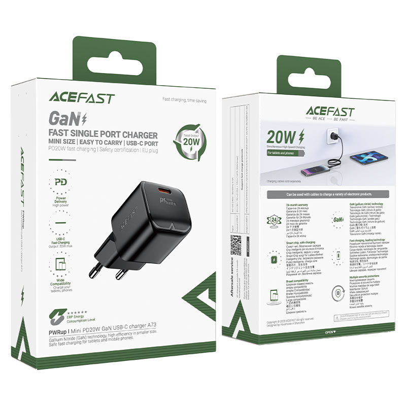 Încărcător AceFast A73 mini PD20W GaN USB-C, negru (UE) foto 3