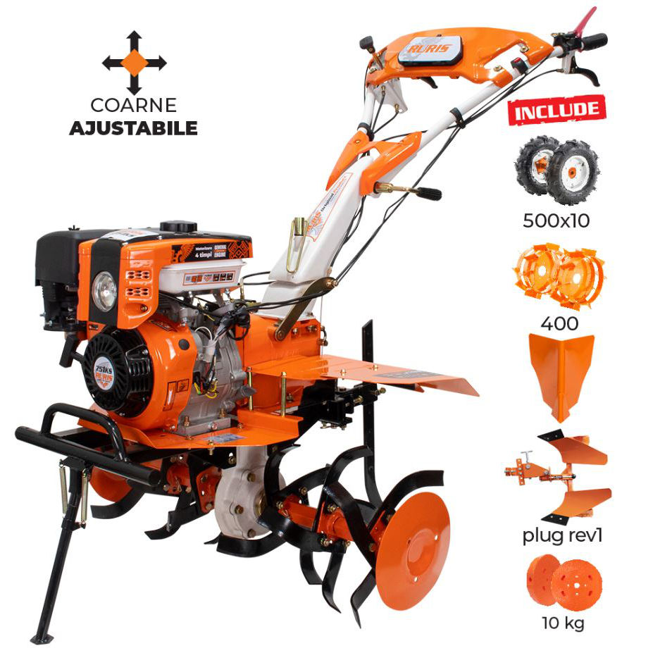SET Motocultor Ruris 751KS + freza + plug revers + roti metal+ contragreutati / Credit 0% / Livrare foto 1
