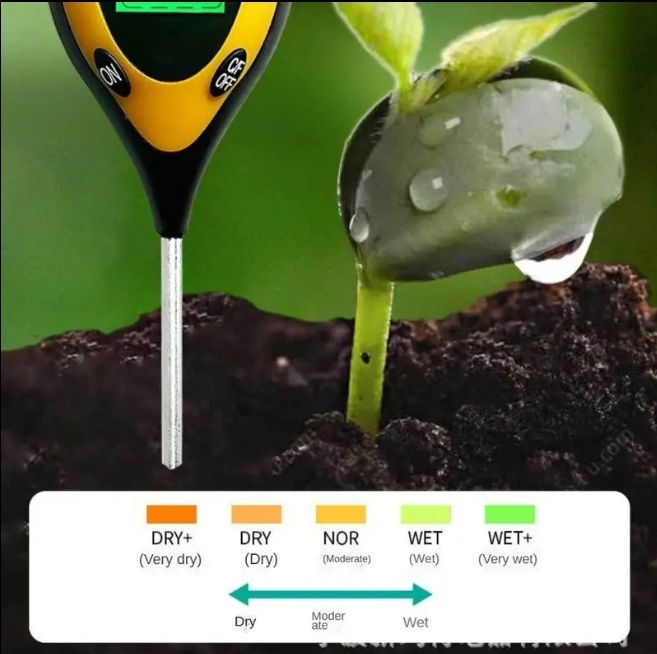 Ph tester pentru pământ, 4 în 1 umeditate, temperatura si intensitatea luminii foto 4