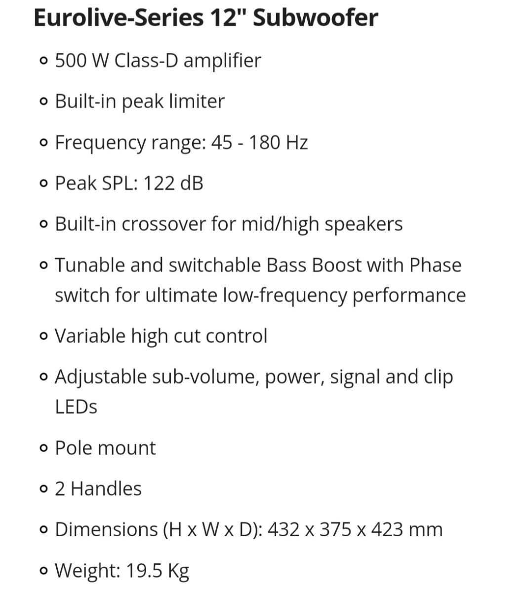 Se vinde subwoofer activ Behringer B1200D Pro foto 2