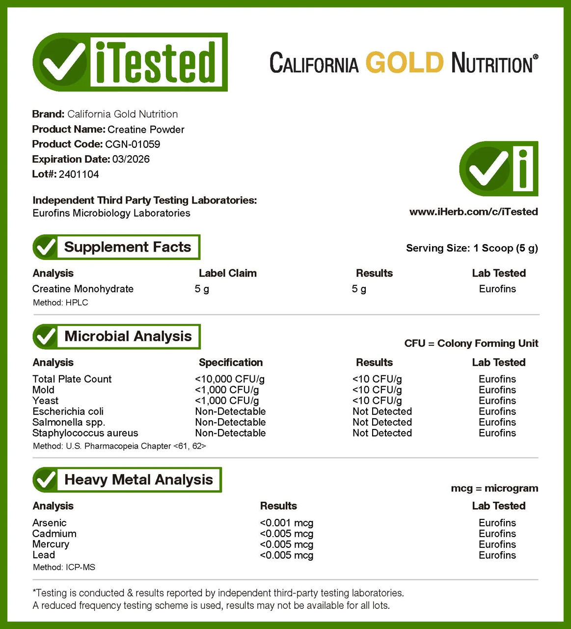 Creatină Monohidrat California Gold Nutrition – 1 kg foto 2