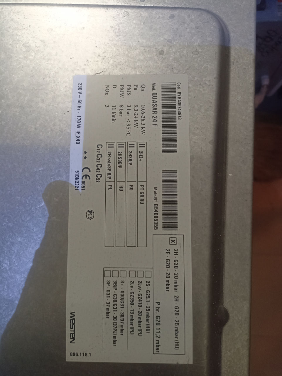 Газовый котел газовый котел : Westen  Quasar 24 F / Baxi Main 24 FI foto 4