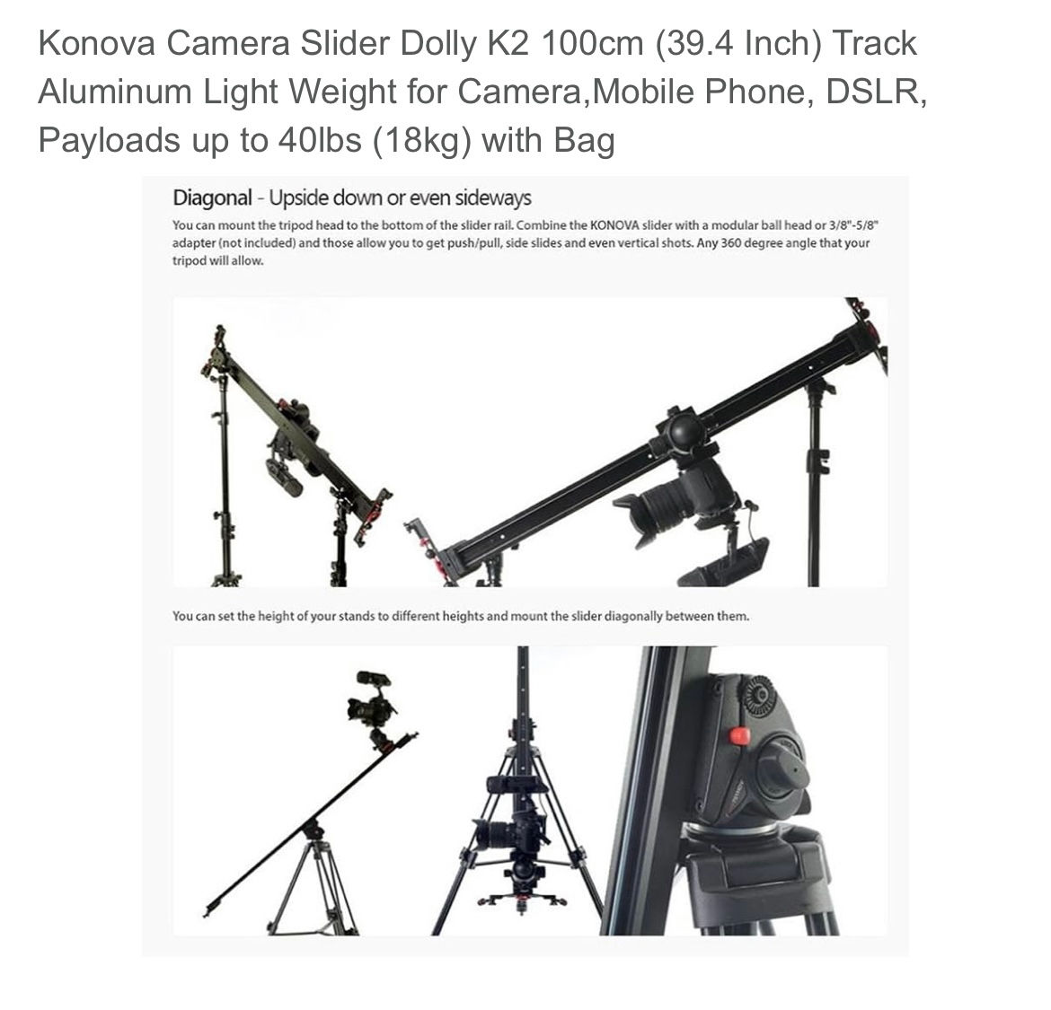 Konova K2 camera slider kit 100cm / Legs/ Bag - Excellent condition foto 7
