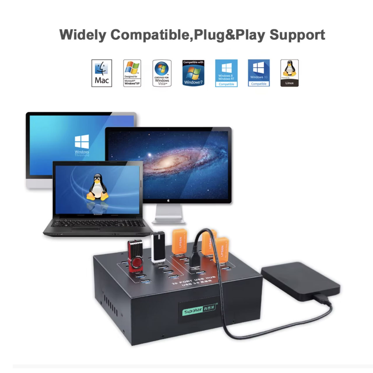 Sipolar A213P Industrial Super Speed 5Gbps 20 Ports Charger Hub USB3.0 & Data USB3.0 110W foto 8