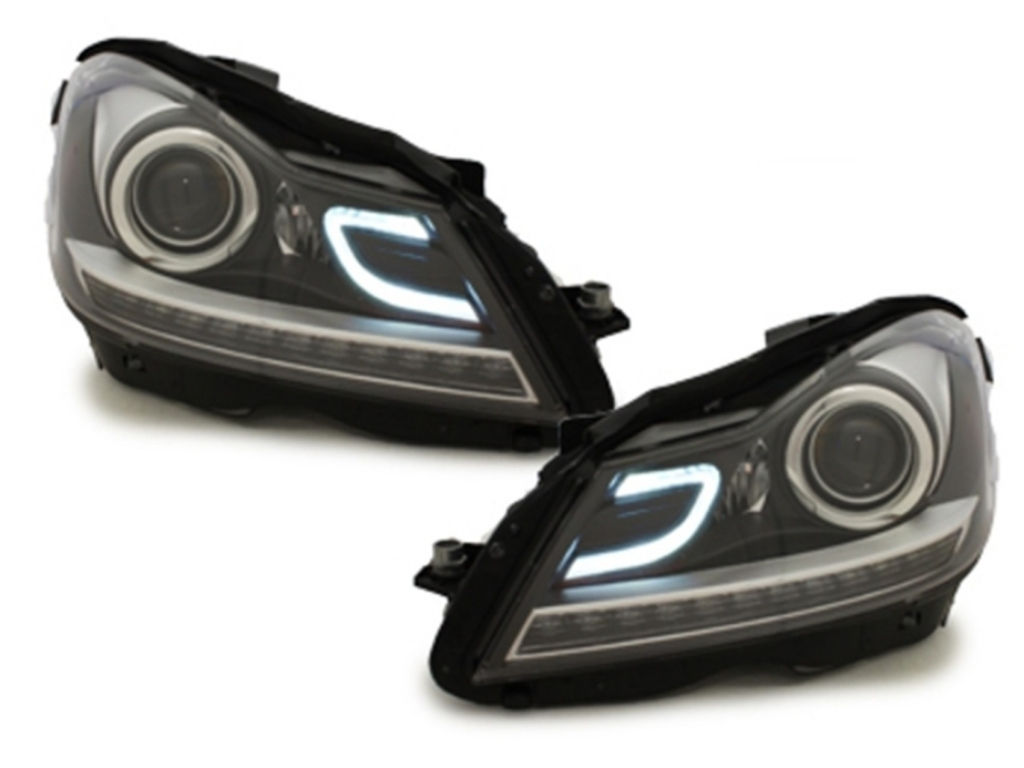 Faruri LED DRL compatibil cu Mercedes C-Class W204 S204 C204 Facelift (2011-2014) Negru foto 2