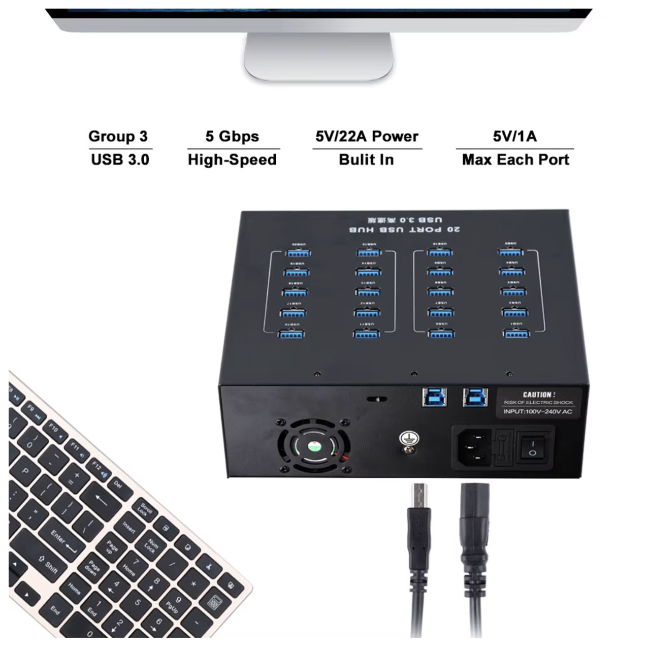 Sipolar A213P Industrial Super Speed 5Gbps 20 Ports Charger Hub USB3.0 & Data USB3.0 110W foto 3