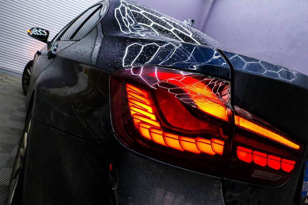 Stopuri OLED compatibil cu BMW Seria 3 F30 (2011-2019) F35 F80 Rosu Fumuriu M4 Design cu Semnal Dina foto 5