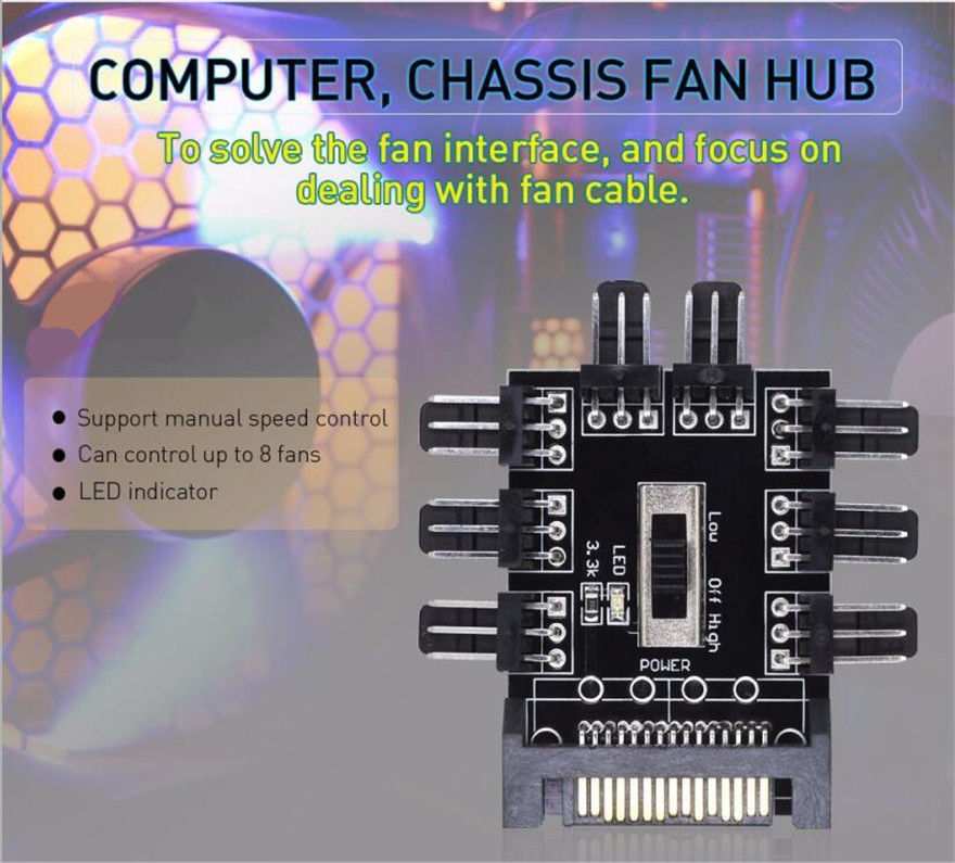 ID-177 - Splitter Cooler PWM Cooling Fan Hub PC Computer SATA 1 to 8 3PIN 12V Socket PCB Adapter foto 1