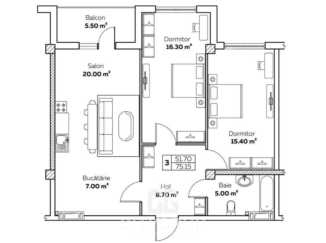 Apartament cu 3 camere, 75 m², Buiucani, Chișinău foto 7