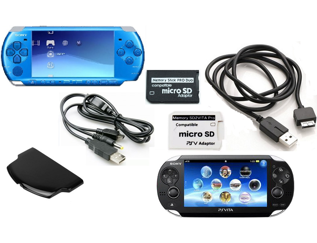 Карта памяти 4/32/64GB с играми для PSP, PSVita. Адаптеры microsd Pro Duo,  sd2vita, задняя крышка.