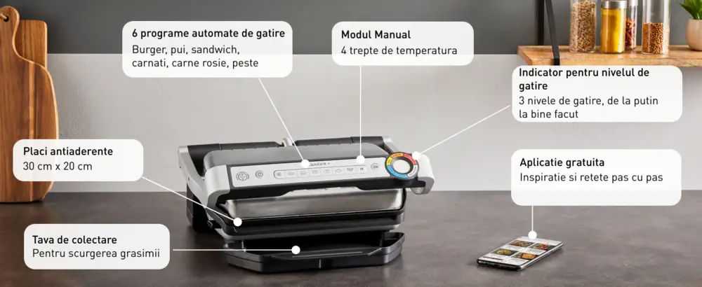 Gratar electric Tefal OptiGrill+ GC718D10, 2000W, 6 programe automate foto 7