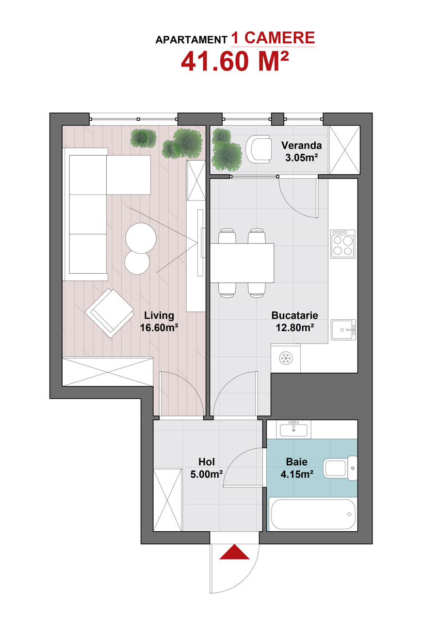 Apartament cu 1 cameră, 41 m², Botanica, Chișinău