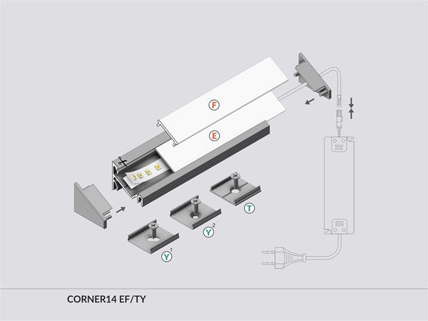 Profil din aluminiu de colt corner 14 pentru banda led - anodizat 2 metri - set complet descriere pr foto 9