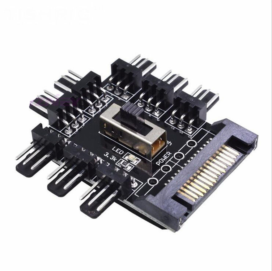 ID-177 - Splitter Cooler PWM Cooling Fan Hub PC Computer SATA 1 to 8 3PIN 12V Socket PCB Adapter foto 3