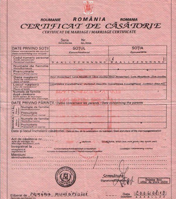 Certificat de nastere, casatorie ro.
