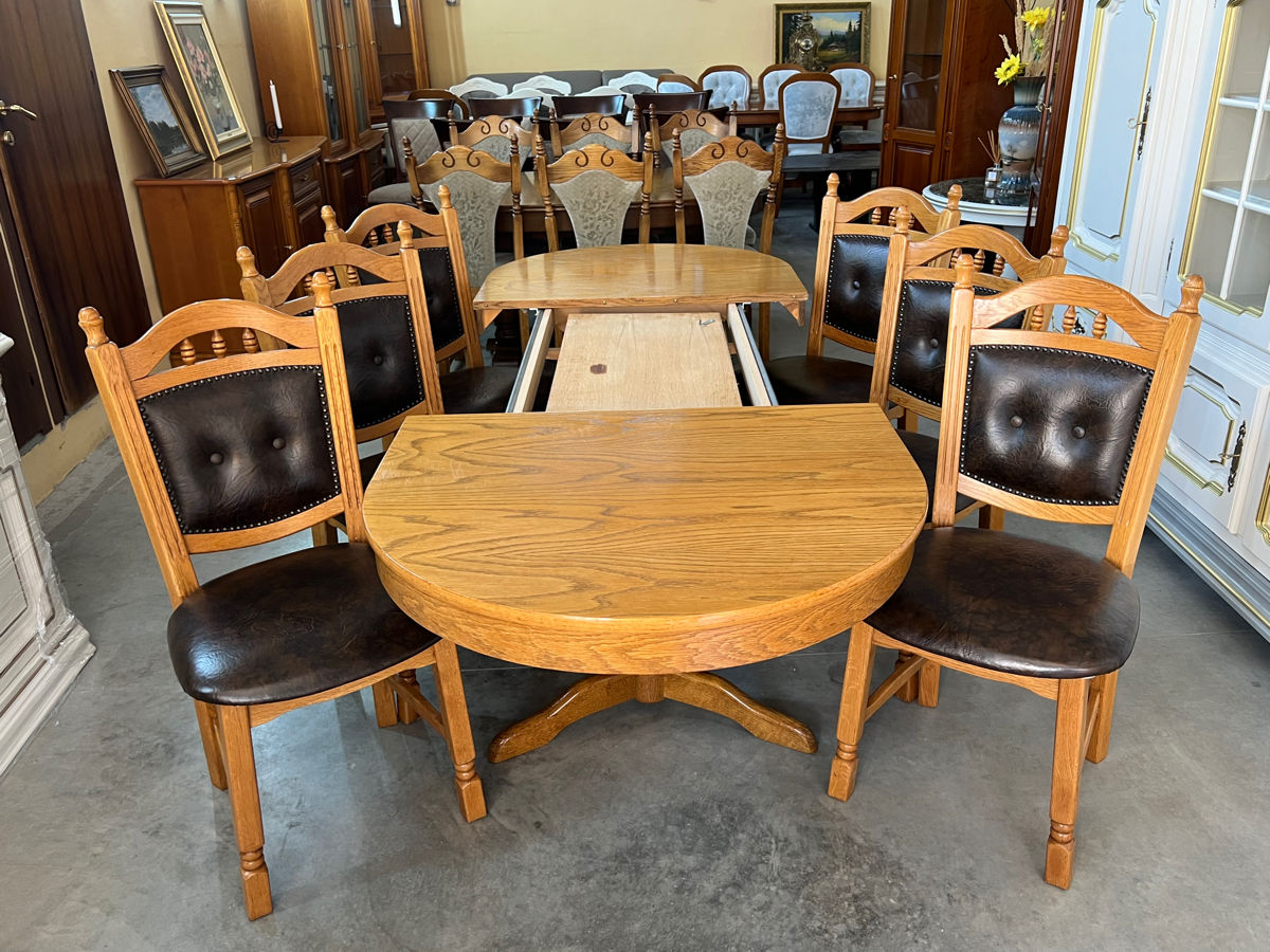 Masa ovala cu 6 scaune din lemn natural foto 6