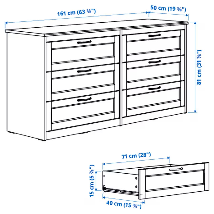 Comodă cu 6 sertare IKEA Songesand 161x81 foto 4