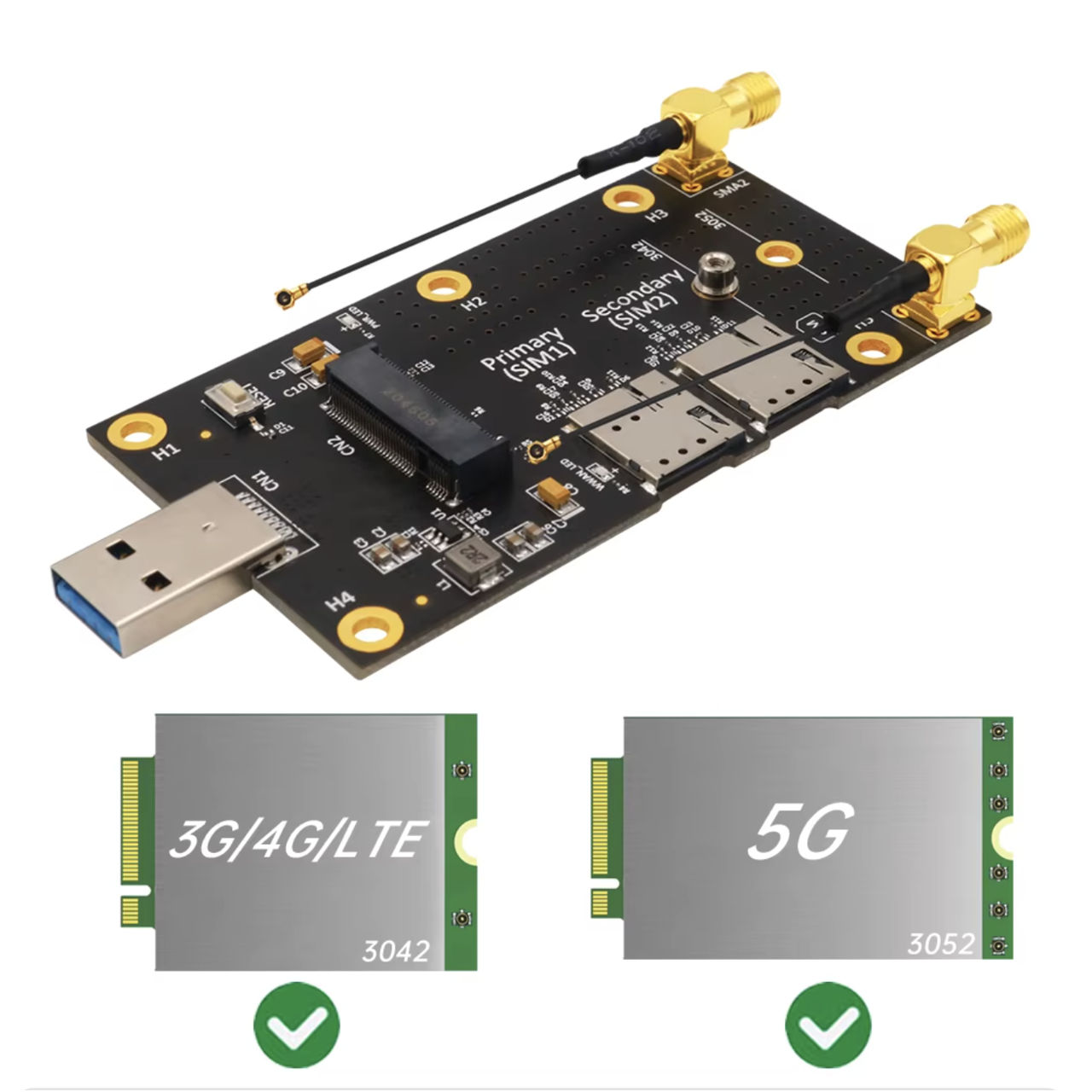 NGFF M.2 to USB 3.0 Adapter M2 Key B to USB 3.0 Type A for WWAN LTE Module Dual Nano SIM фото 5