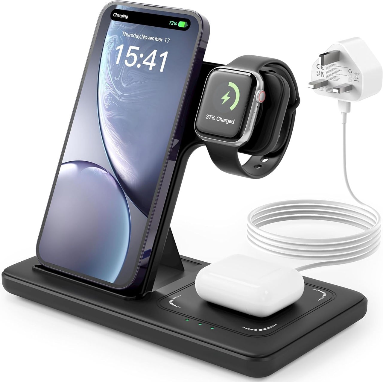 Incarcator Wireless 3 in 1 iPhone Apple Watch 15W foto 0