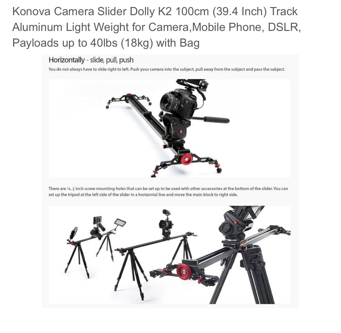 Konova K2 camera slider kit 100cm / Legs/ Bag - Excellent condition foto 6