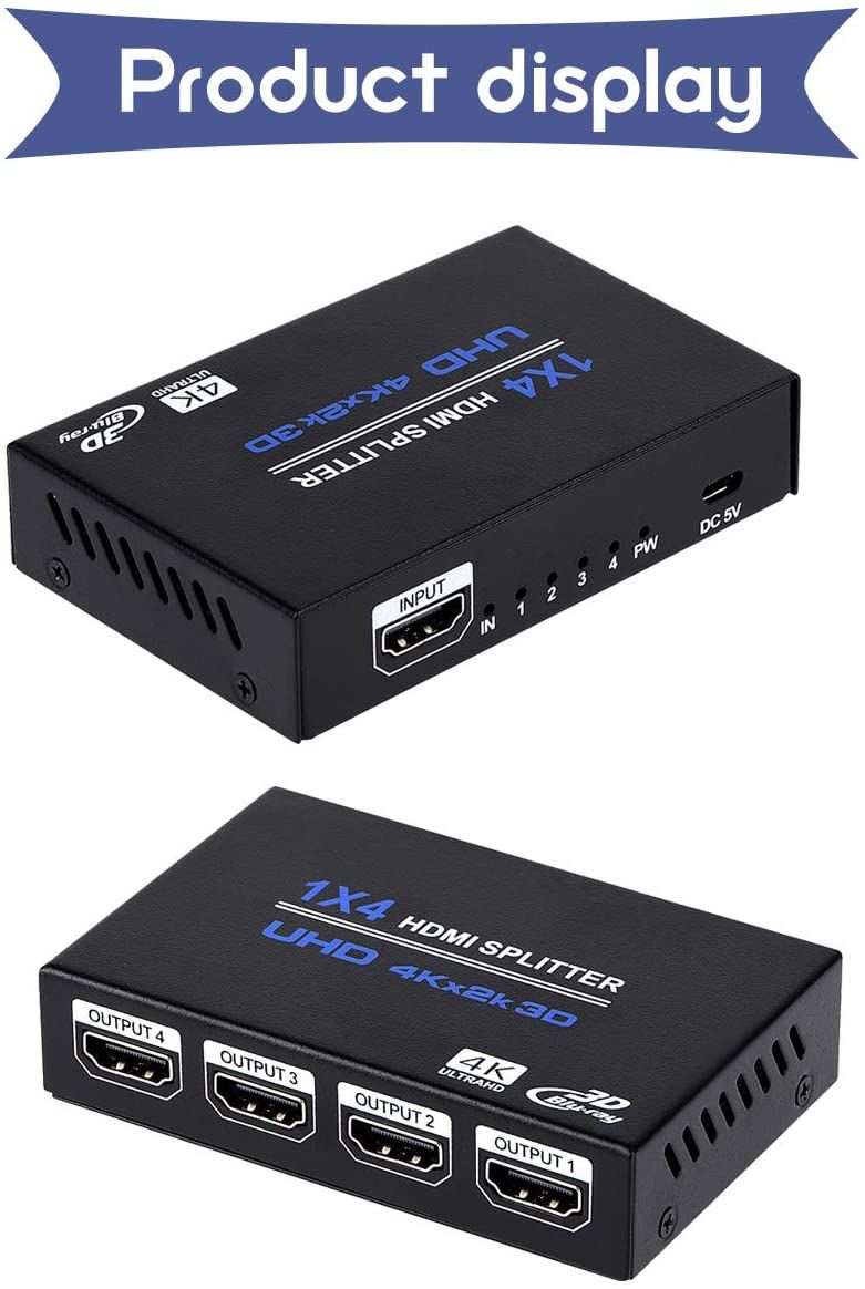 1x4 HDMI Splitter, 1 в 4 Out HDMI Splitter Audio Video Distributor Box Поддержка 3D и 4K x 2K foto 2