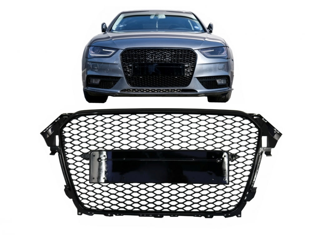 Grila Centrala compatibil cu AUDI A4 B8 Facelift (2012-2015) RS Design Negru Lucios foto 0