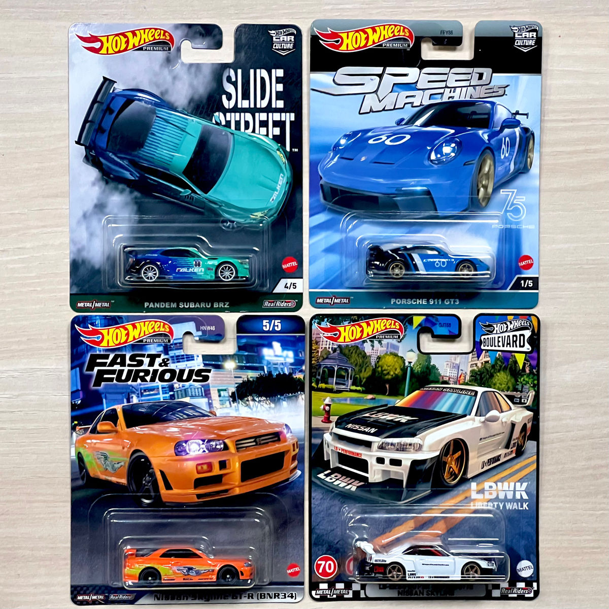 Hot Wheels Skyline R34 LBWK, Subaru BRZ, Fast and Furious R34