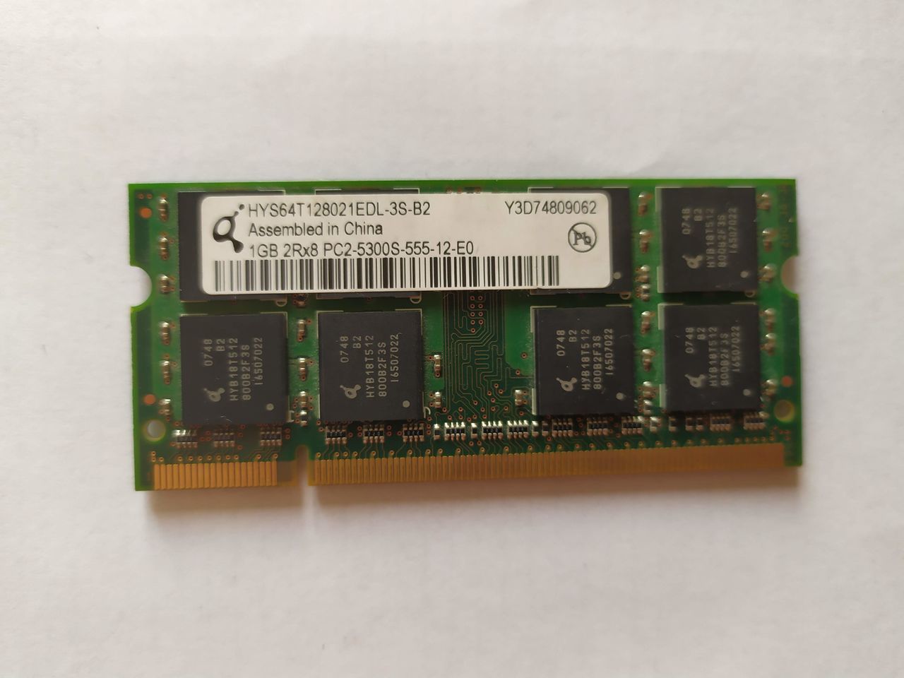 Оперативная память для ноутбука, HYS64T128021EDL3SB2 1GB 2Rx8 PC25300S55512E0 Оперативная память для ноутбука, HYS64T128021EDL3SB2 1GB 2Rx8 PC25300S55512E0