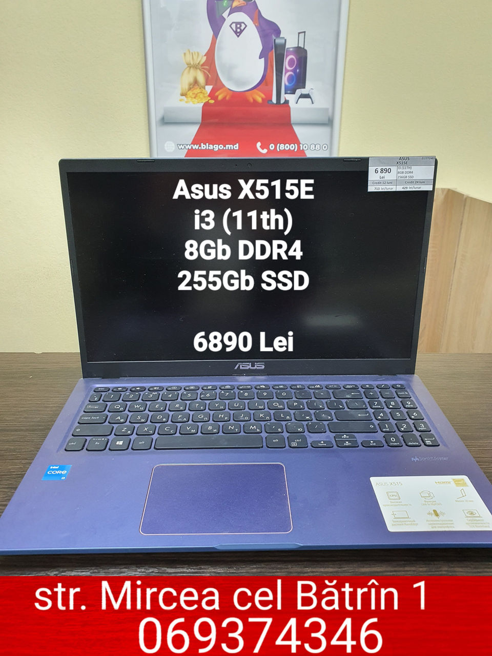 Asus X515E i3 (11Th), 8Gb DDR4, 256Gb SSD/ 6890 Lei / Credit