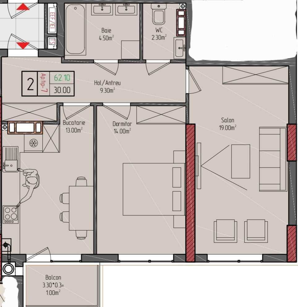 Apartament cu 2 camere, 62 m², Centru, Criuleni foto 1